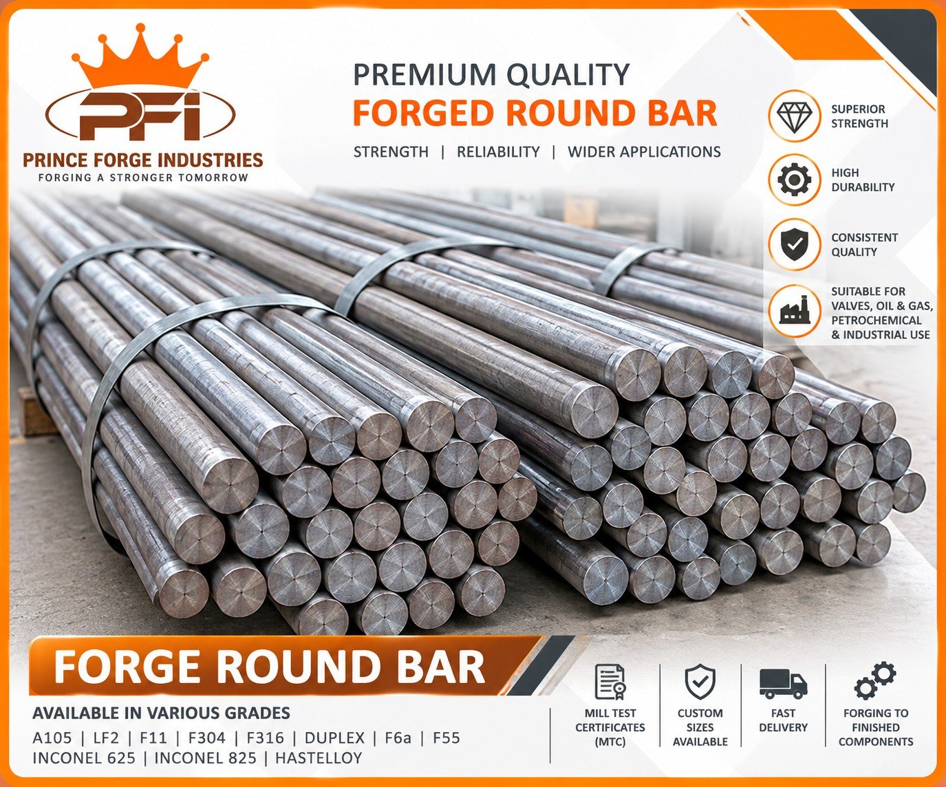 Forged round bars from Prince Forge Industries catalogue